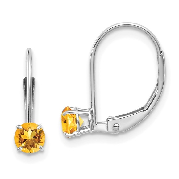 14k White Gold 4mm Round November Citrine Leverback Earrings 13 x 4 mm